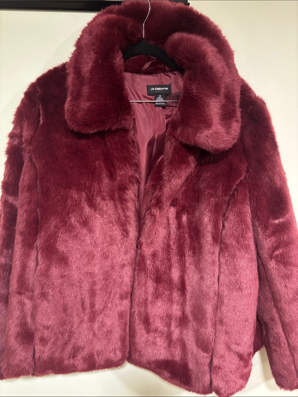 Liz Claiborne Plush Faux Fur Teddy Jacket in Deep Burgundy Vintage Inspired